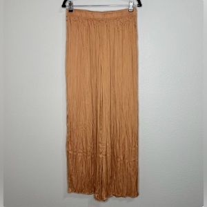 NWT Joie Orange Satin Elastic Waist Plisse Crinkle Pleated Wide Leg Pants